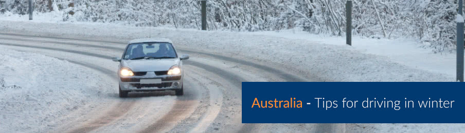 Driving a car on the road during winter in Australia