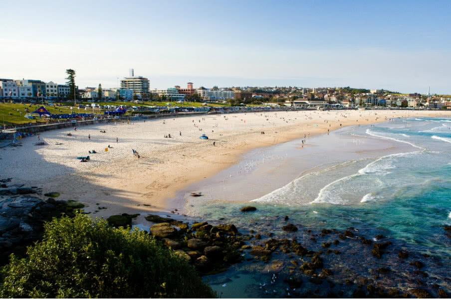 view of bondi beach during summer in sydney view of bondi beach during summer in sydney