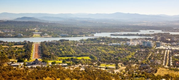 aerial view of capital city of australia canberra